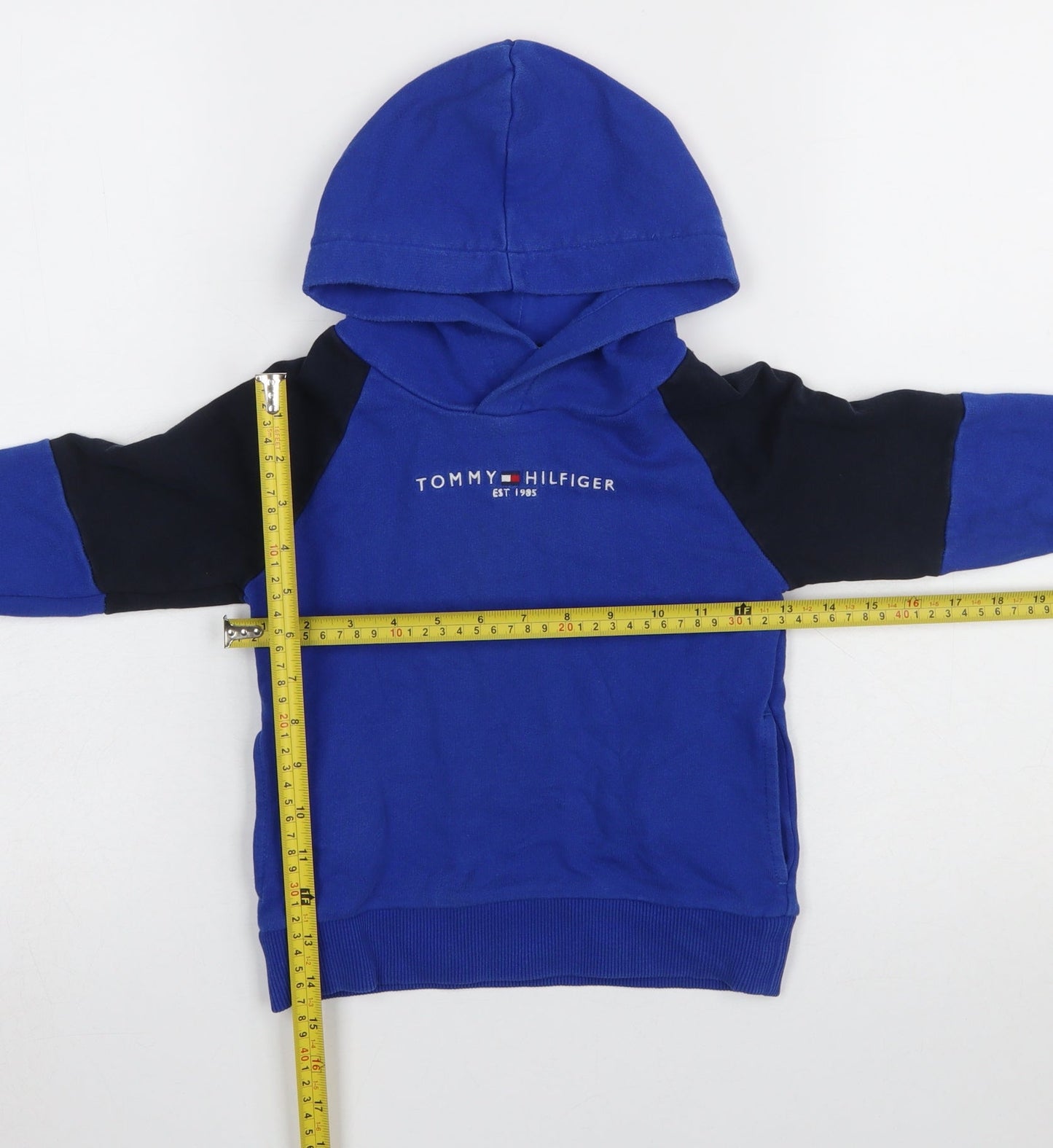 Tommy Hilfiger Boys Blue Pullover Hoodie 3 Years Cotton Logo Sweatshirt
