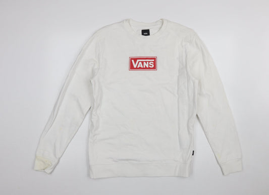 Vans Men's White Small Crew Neck Logo Pullover Sweatshirt