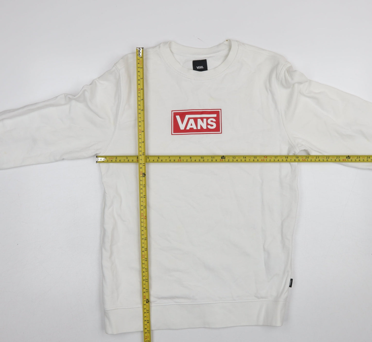 Vans Men's White Small Crew Neck Logo Pullover Sweatshirt