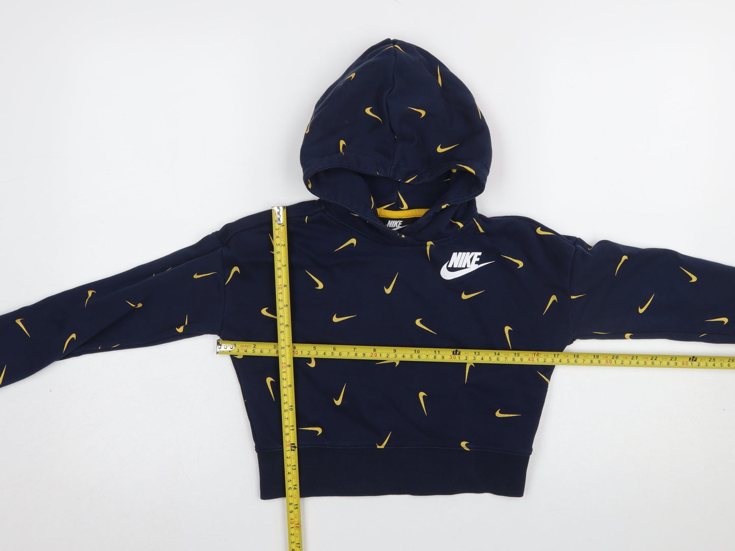 Nike Girls Blue Graphic Hooded Pullover Hoodie Size 146 Cotton Blend