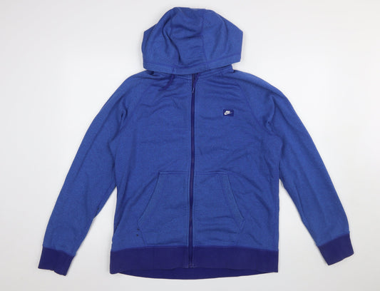 Nike Men Blue Full Zip Hoodie L Regular Fit Cotton Blend