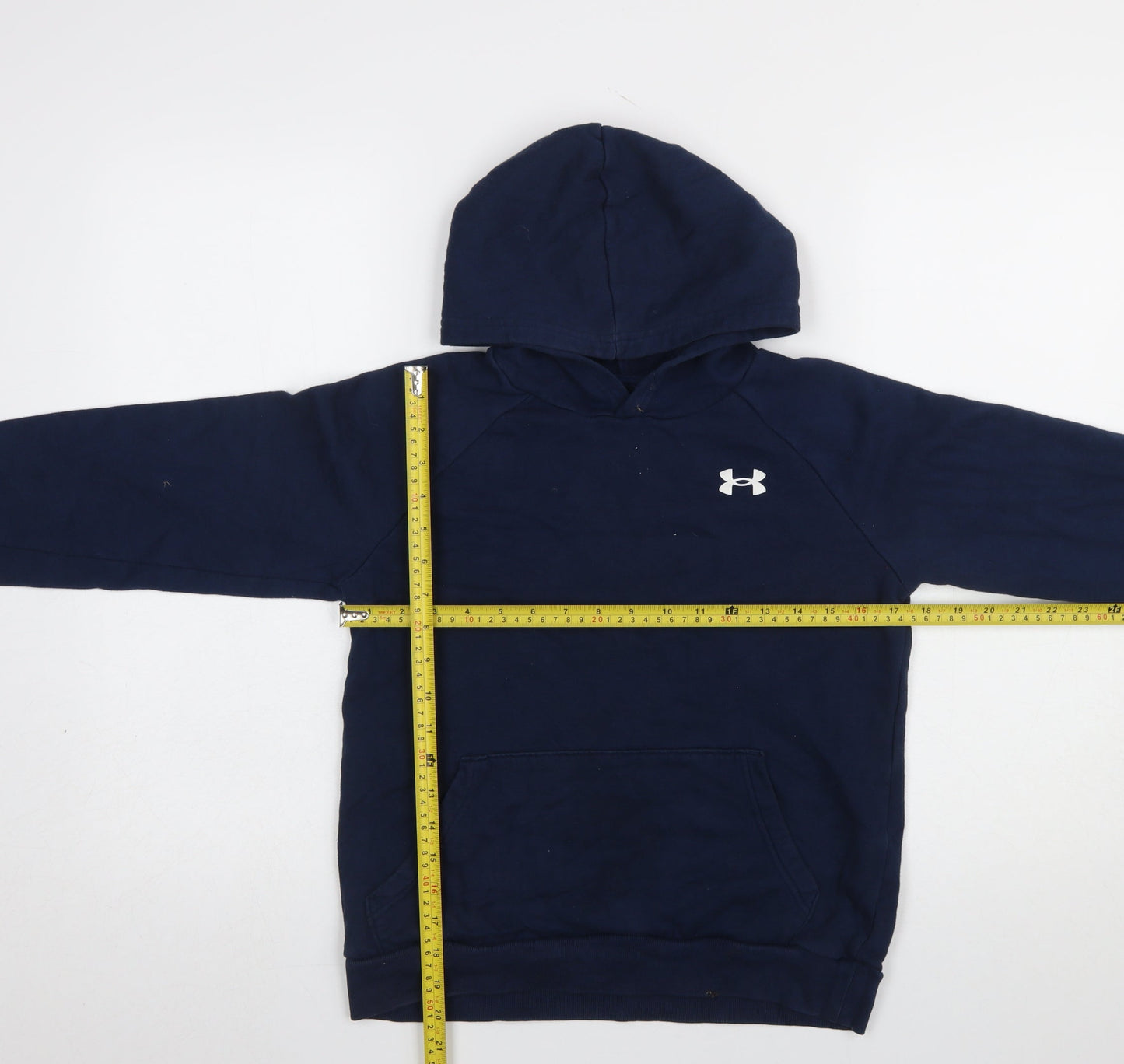 Under Armour Boys Navy Pullover Hoodie YLG Loose Fit Cotton Blend