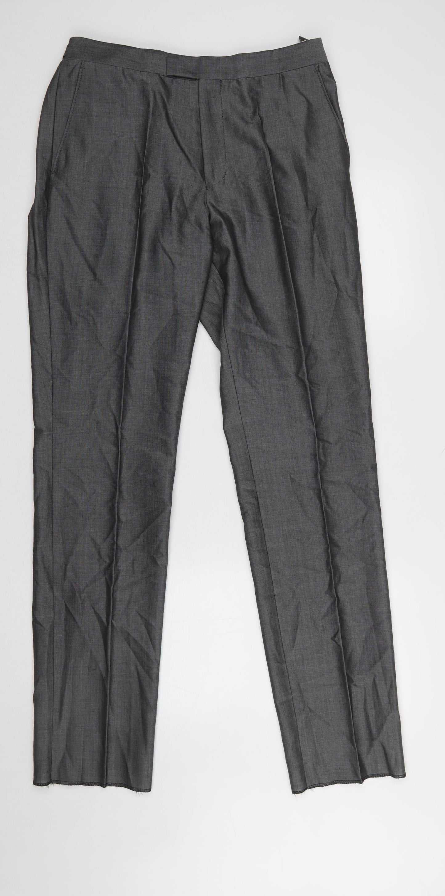 Torre Men's Grey 32L Classic Fit Wool Formal Dress Trousers