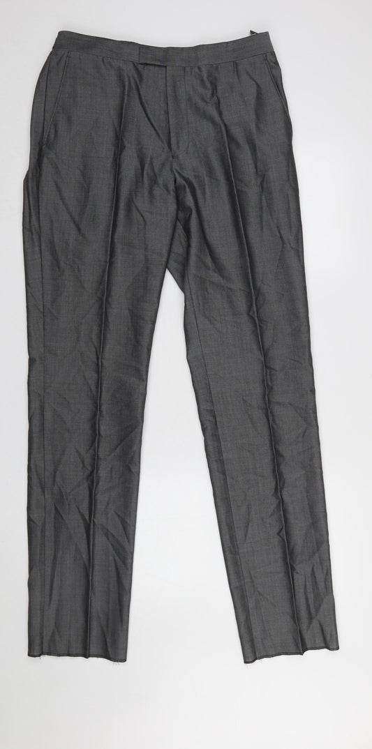 Torre Men's Grey 32L Classic Fit Wool Formal Dress Trousers