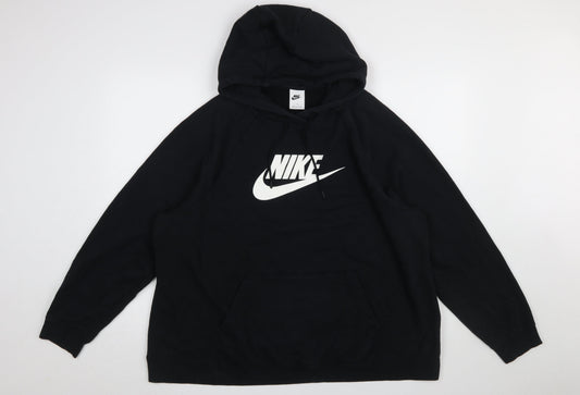Nike Women Black Pullover Hoodie 1X Cotton Blend Logo Hoodie