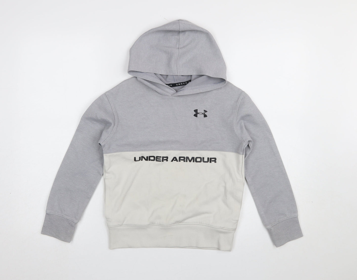 Under Armour Boys Grey Colourblock Pullover Hoodie Size Small YSM