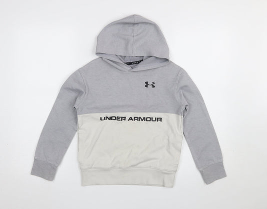 Under Armour Boys Grey Colourblock Pullover Hoodie Size Small YSM