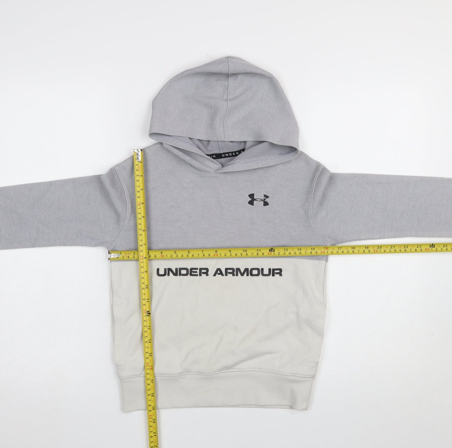Under Armour Boys Grey Colourblock Pullover Hoodie Size Small YSM