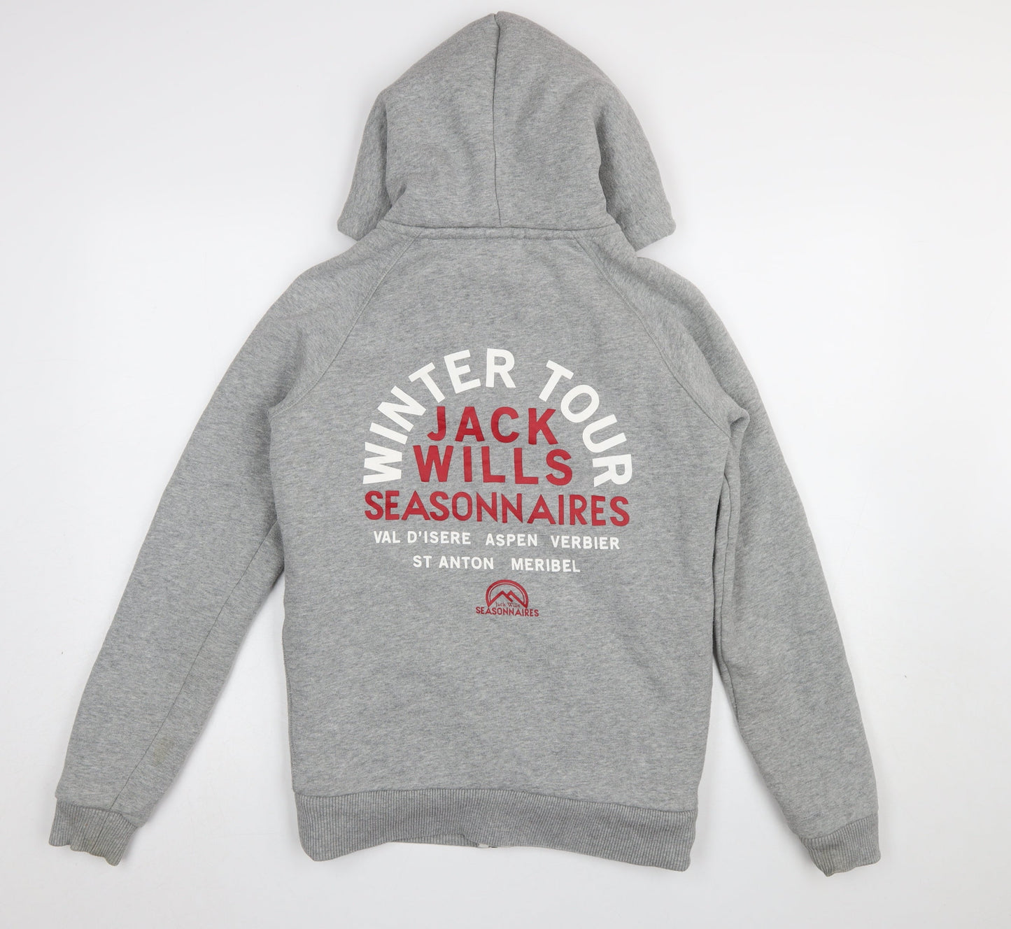 Jack Wills Women's Grey Full Zip Hoodie UK 10 Fleece Lined Casual Sweatshirt