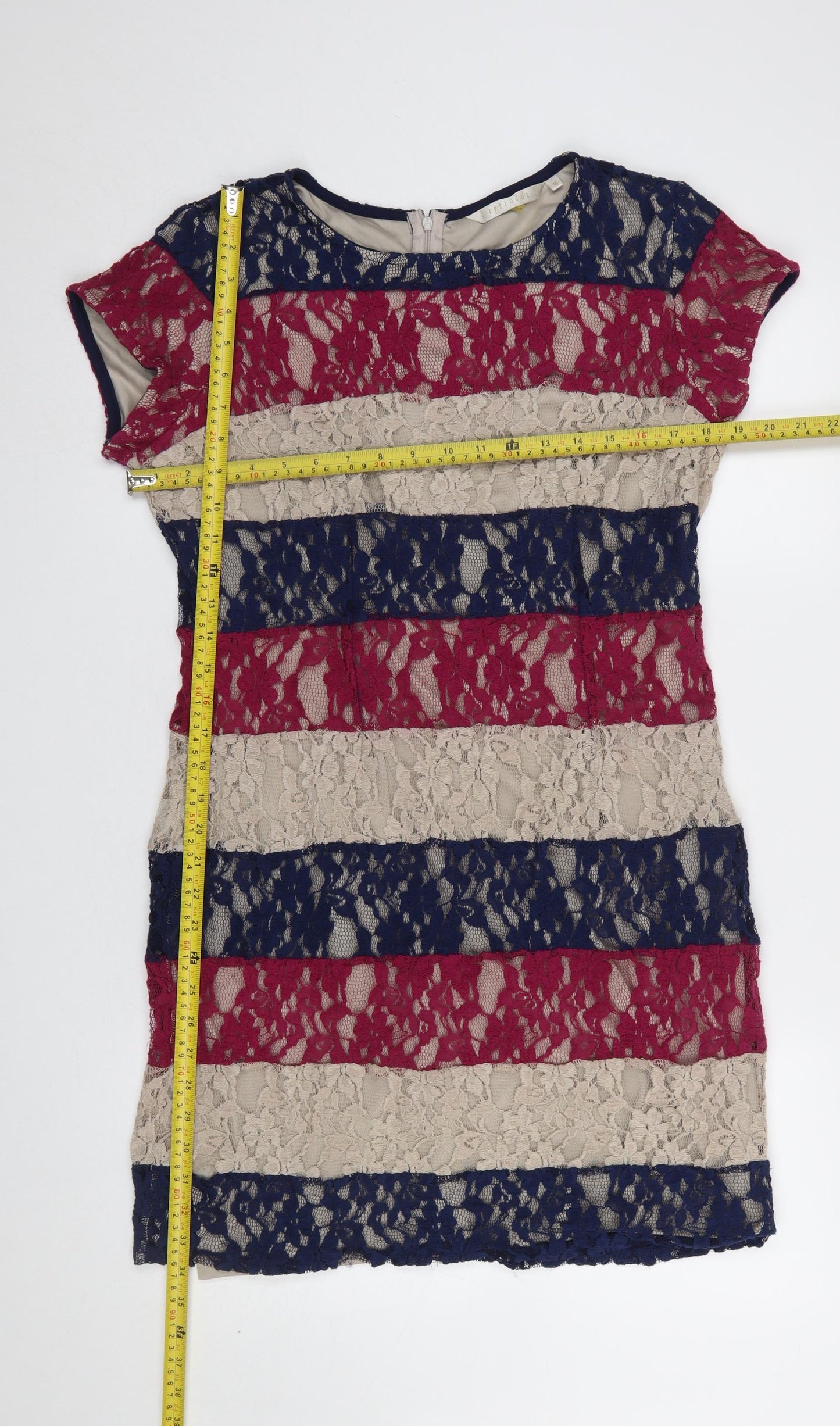 Epiogue Women's Beige Blue Red Lace Short Bodycon Dress Size 16