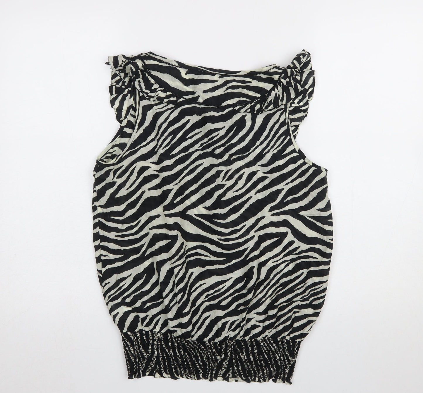 Oasis Women's Zebra Print Silk Sleeveless Blouse Size 8 Black/White