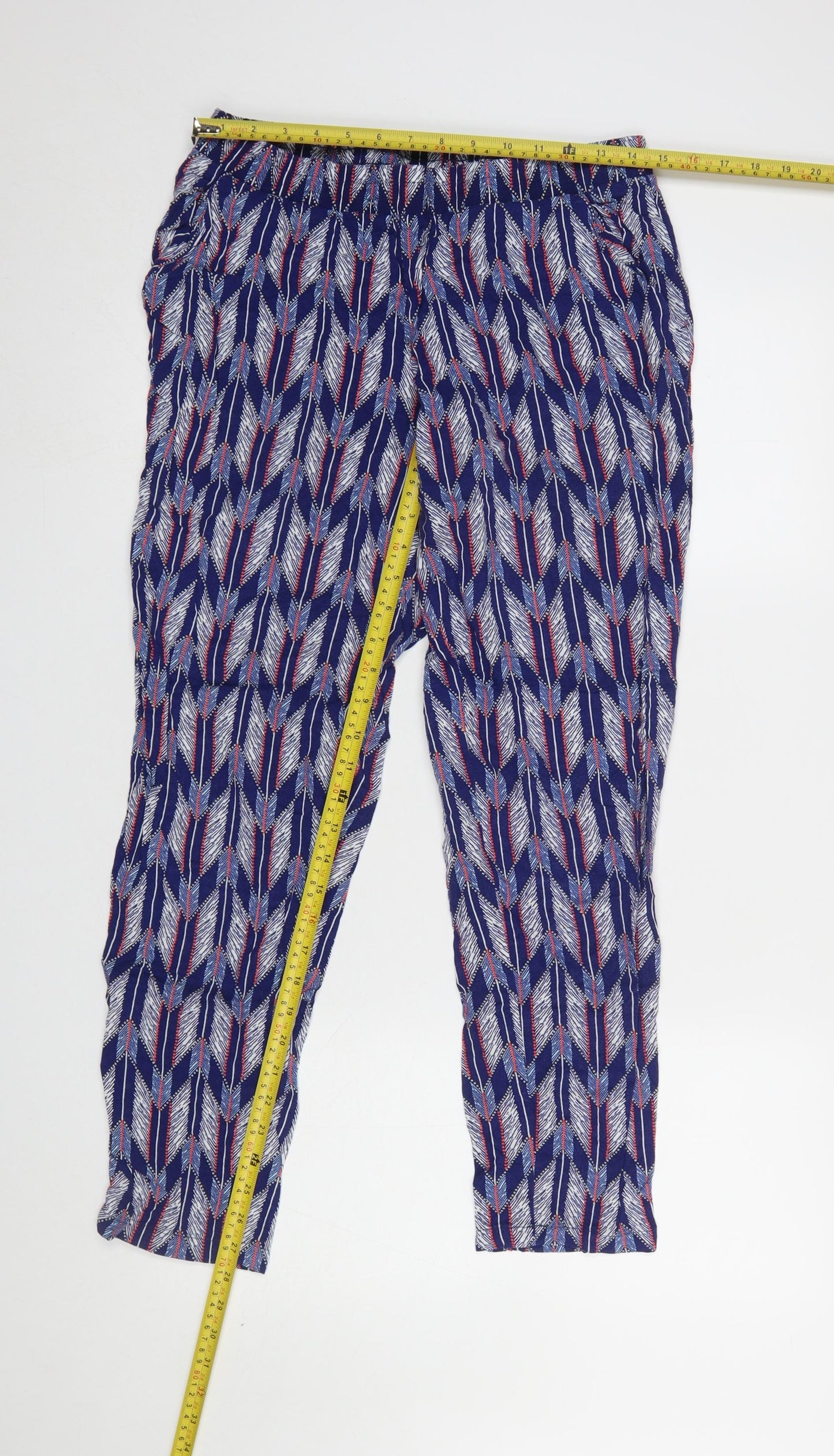 H&M Womens Blue Geometric Lightweight Viscose Trousers Size 12