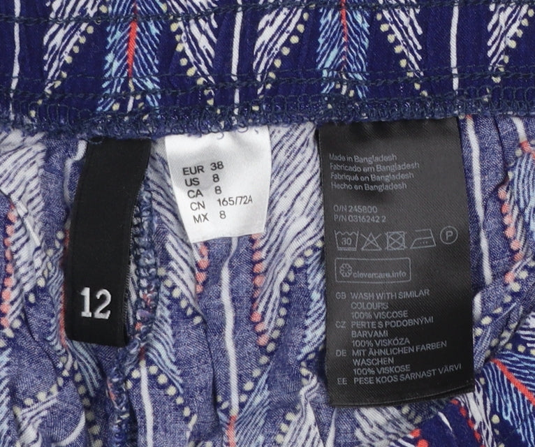 H&M Womens Blue Geometric Lightweight Viscose Trousers Size 12