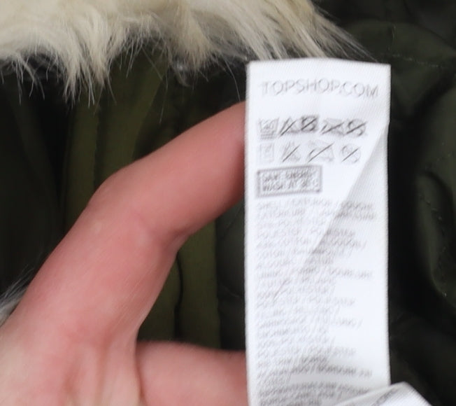 Topshop Womens Green Faux Fur Hooded Parka Jacket Size 8