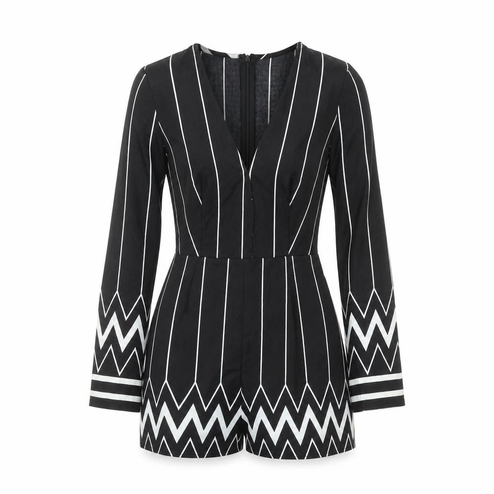 Love & Other Things Black White Striped Long Sleeve Playsuit Size S