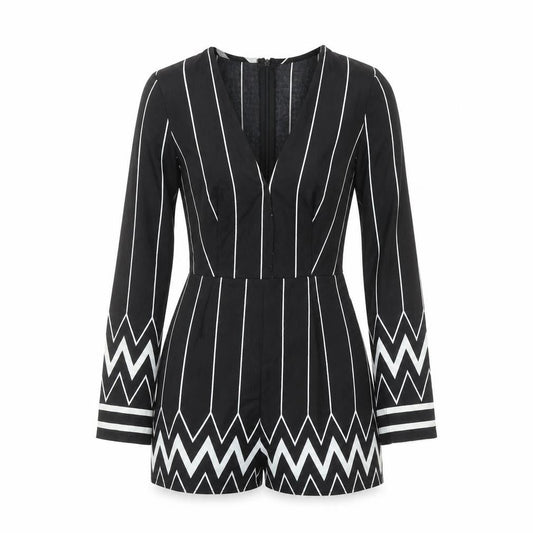 Love & Other Things Black White Striped Long Sleeve Playsuit Size S