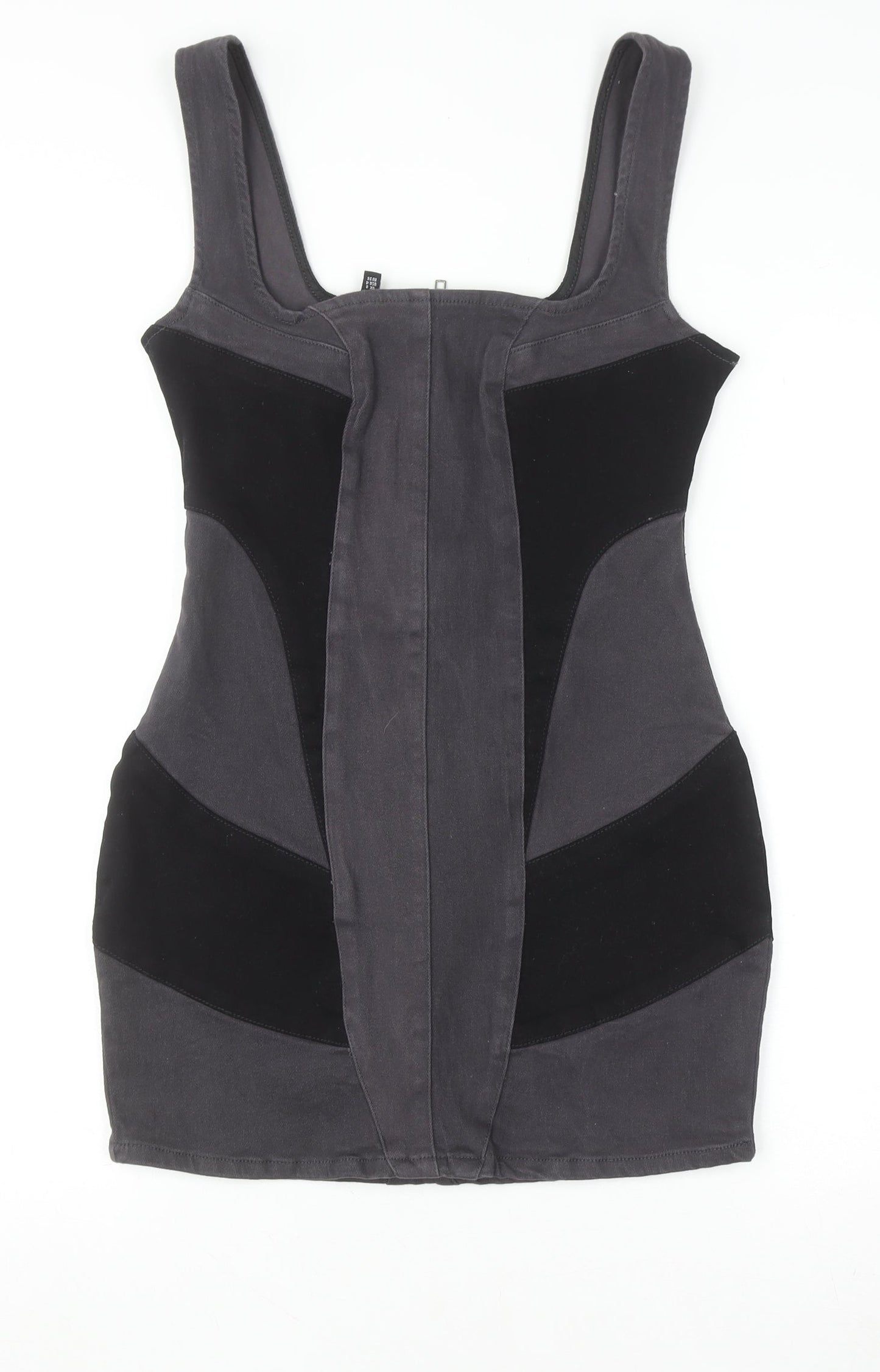 PrettyLittleThing Women’s Grey Bodycon Dress UK 8 Sleeveless Zip Stretch Short