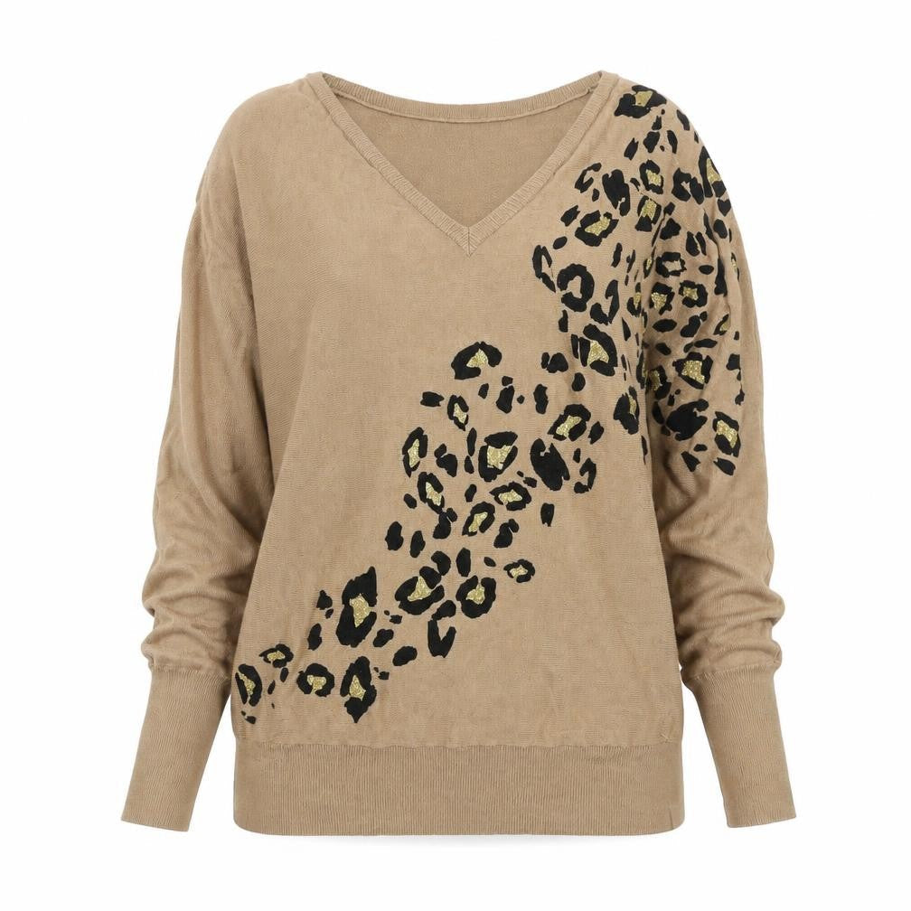 Next Women’s Beige Leopard Print V-Neck Jumper Size S