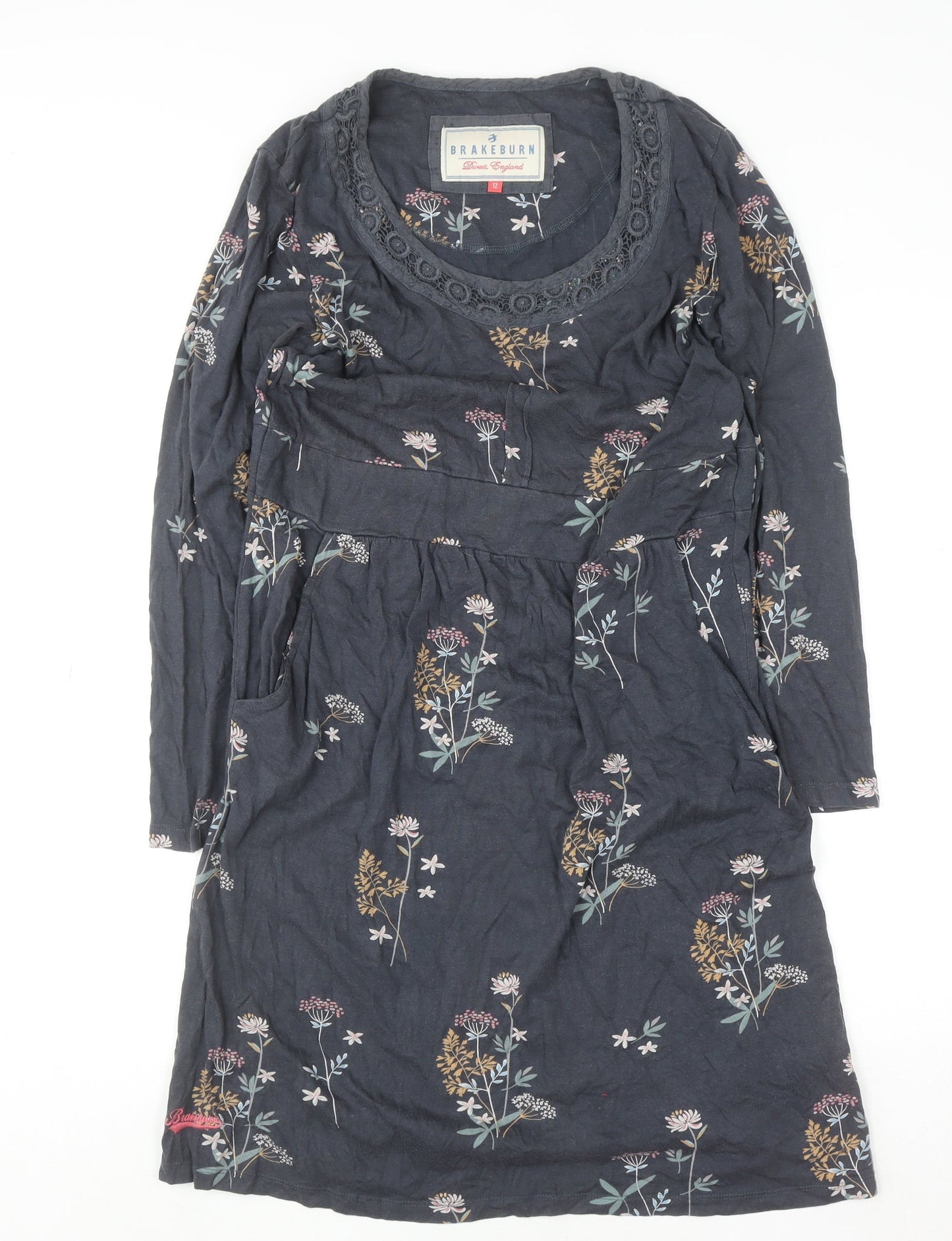 Brakeburn Womens Blue Floral Long Sleeve Shift Dress Size 12
