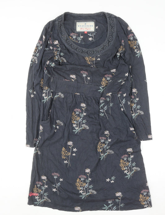 Brakeburn Womens Blue Floral Long Sleeve Shift Dress Size 12