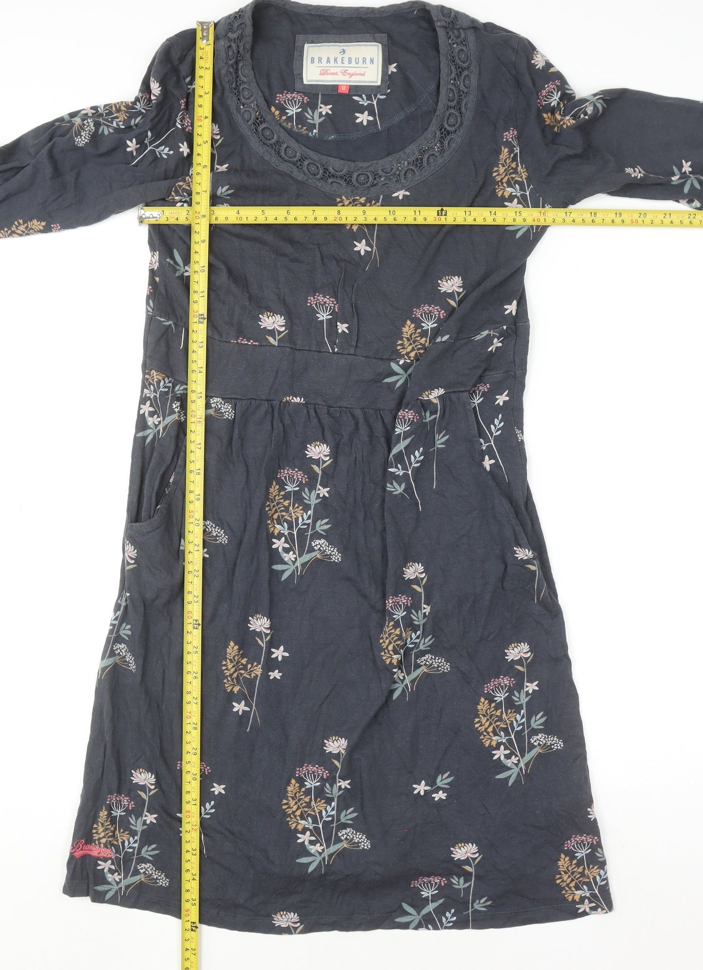Brakeburn Womens Blue Floral Long Sleeve Shift Dress Size 12