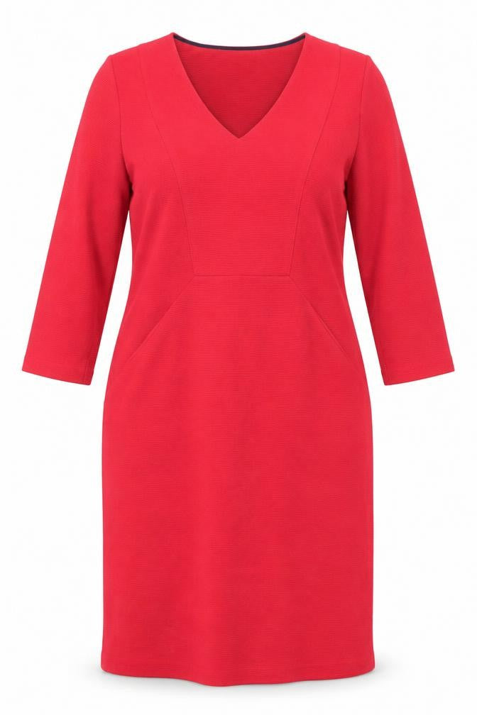 Boden Women Red V-Neck 3/4 Sleeve Knee Length Shift Dress Size 12R