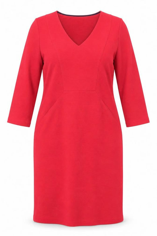 Boden Women Red V-Neck 3/4 Sleeve Knee Length Shift Dress Size 12R