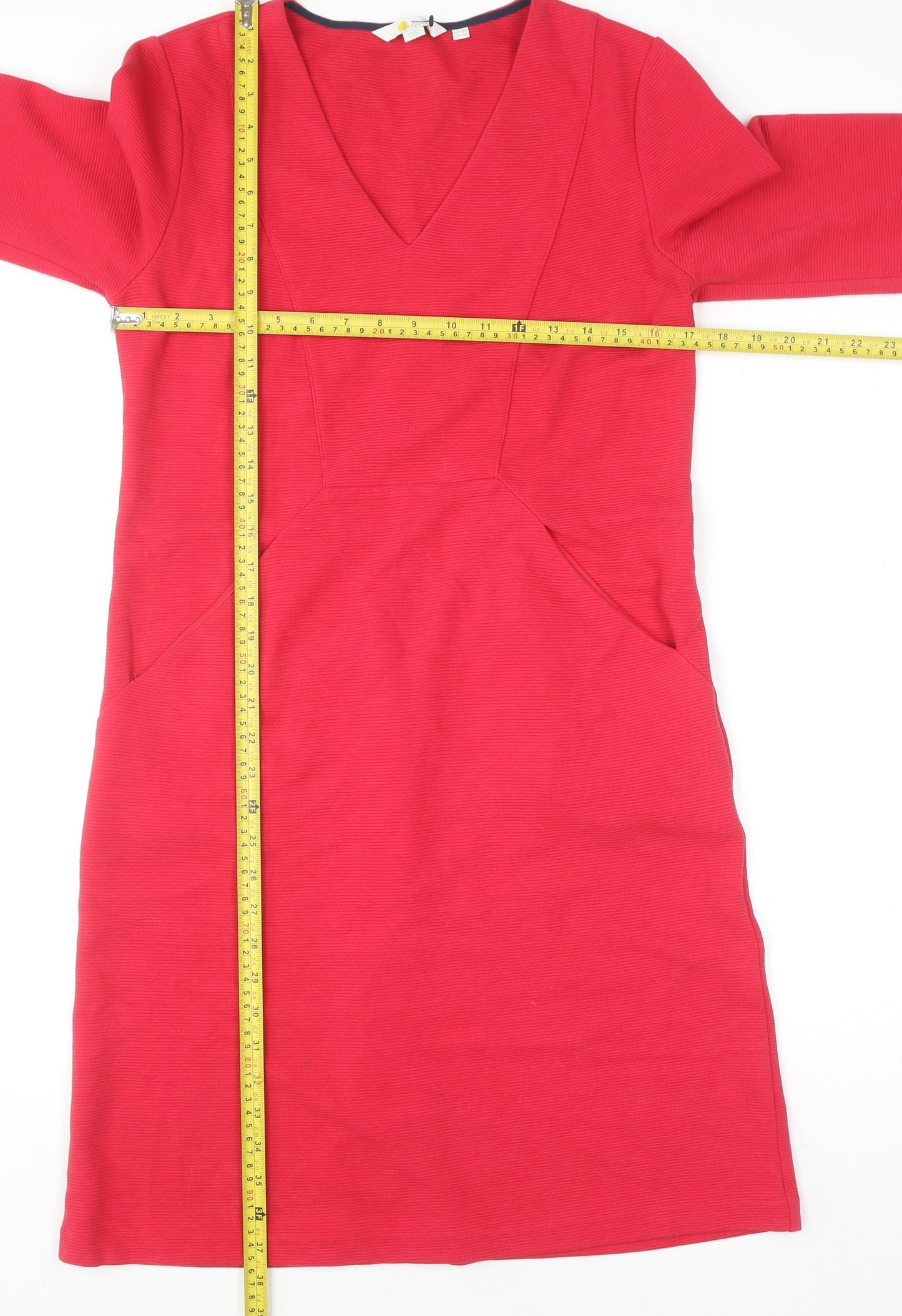 Boden Women Red V-Neck 3/4 Sleeve Knee Length Shift Dress Size 12R