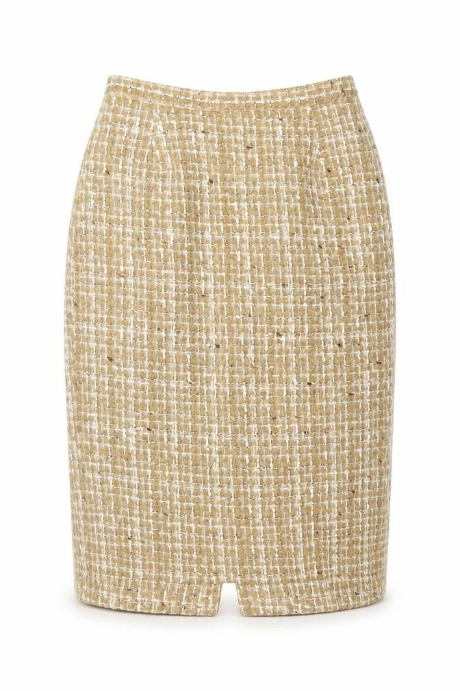 Alexon Women Beige Tweed Wool Pencil Skirt Size 14 Vintage