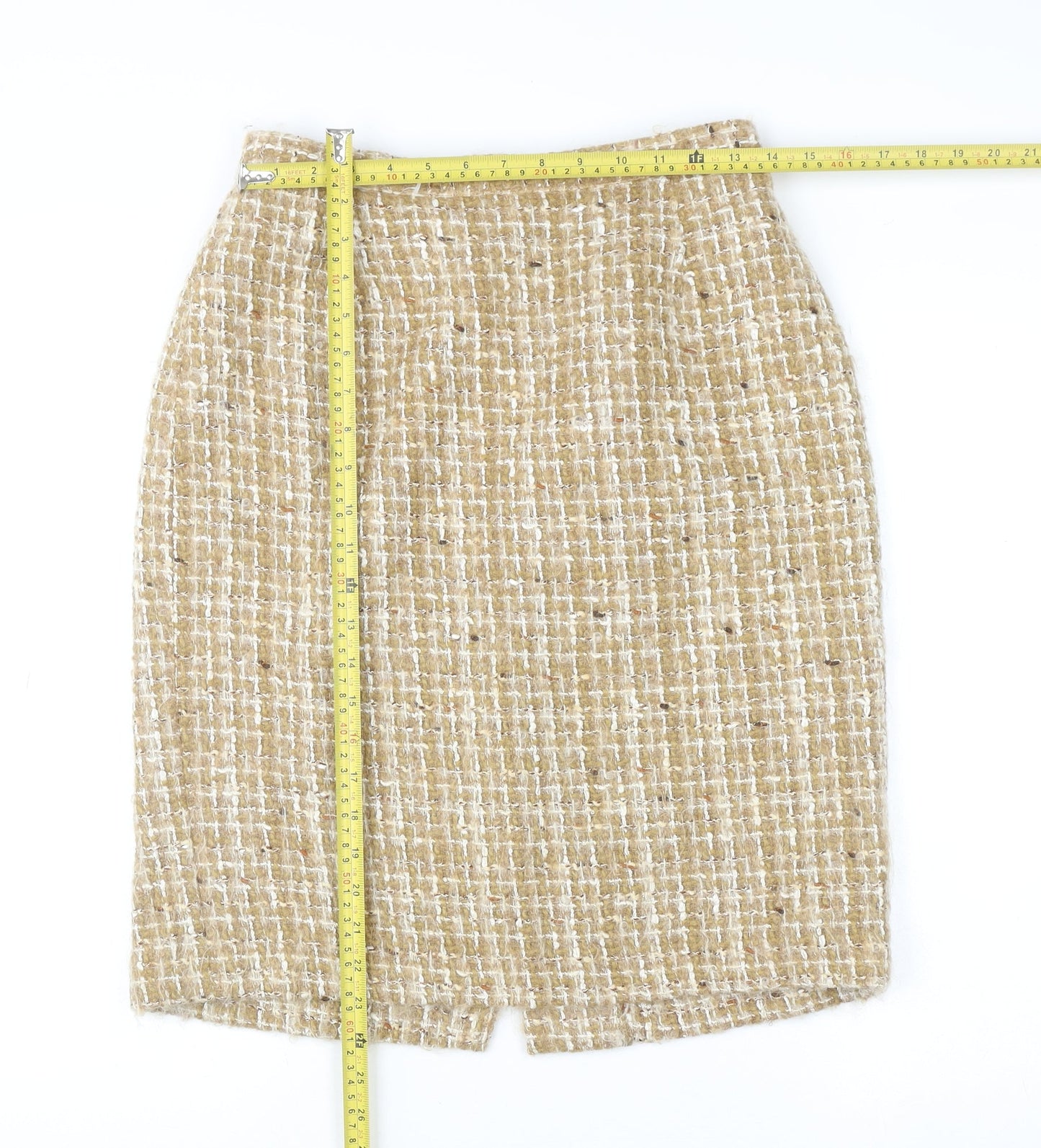 Alexon Women Beige Tweed Wool Pencil Skirt Size 14 Vintage