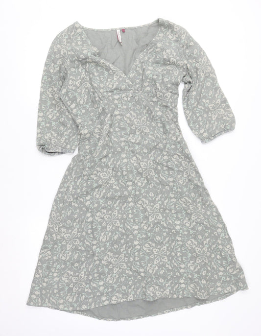 White Stuff Women Grey Floral Cotton A-Line Knee Dress Size 12