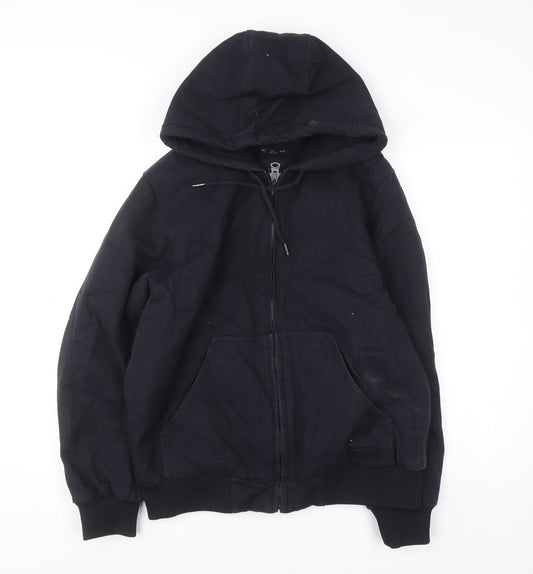 Original Denim Men's Black Hooded Cotton Full Zip Jacket Size L