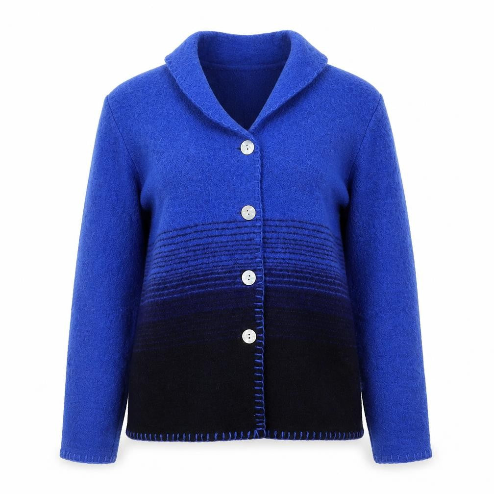 Lisa International Women's Blue Wool Collared Cardigan Size S