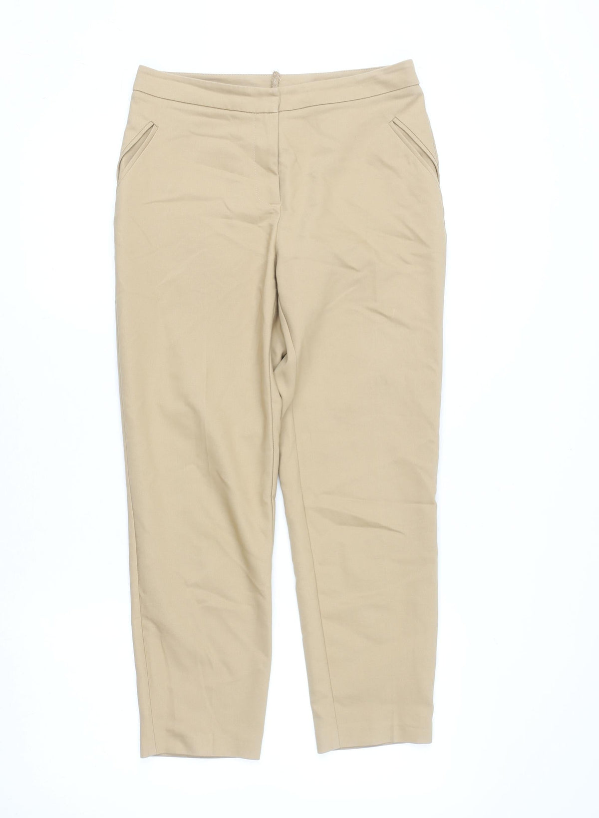 Topshop Women Beige Chino Tapered Trousers Size 10 Stretch Comfort