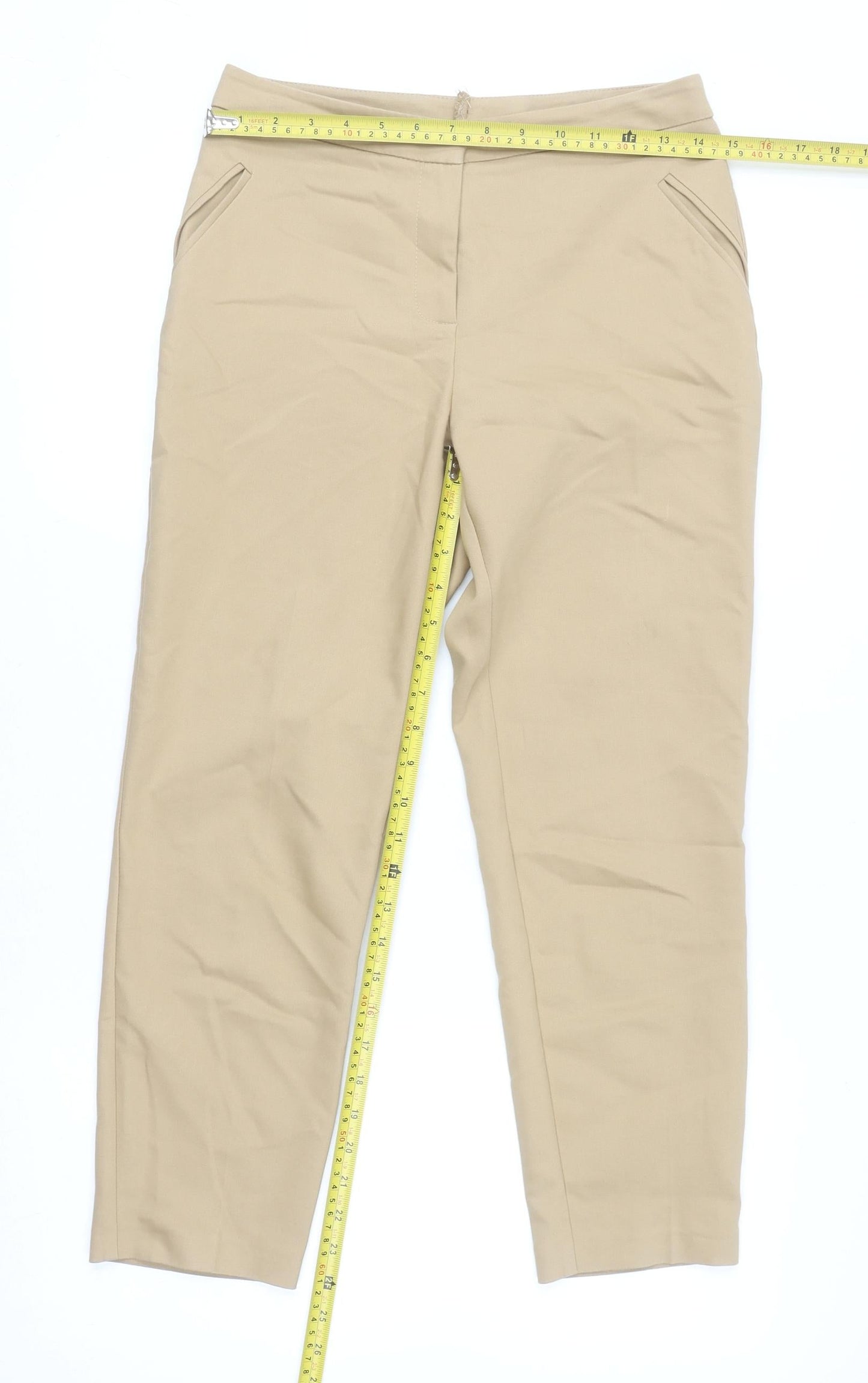 Topshop Women Beige Chino Tapered Trousers Size 10 Stretch Comfort