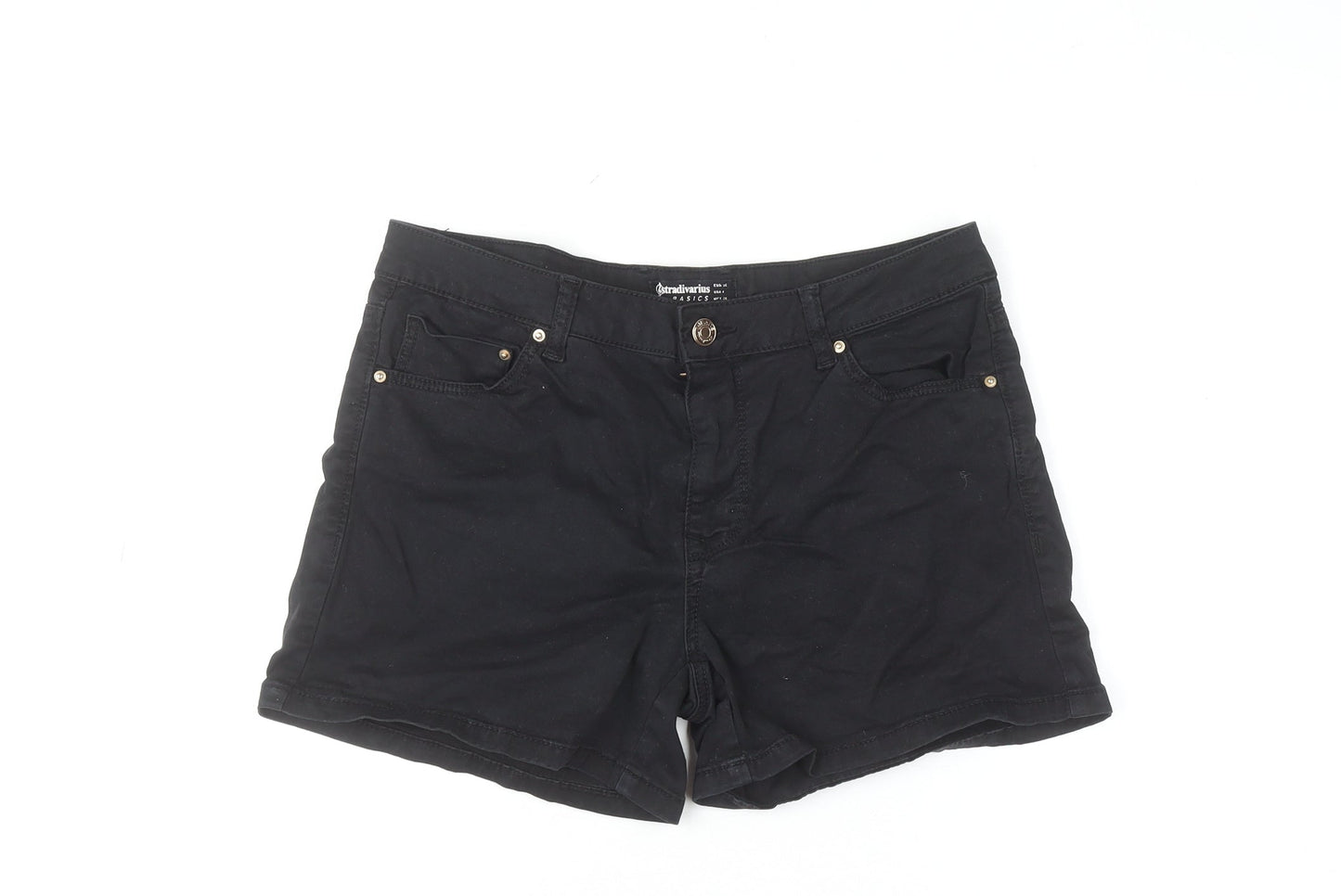 Stradivarius Women Black Denim Shorts Size 8 5-Pocket Style