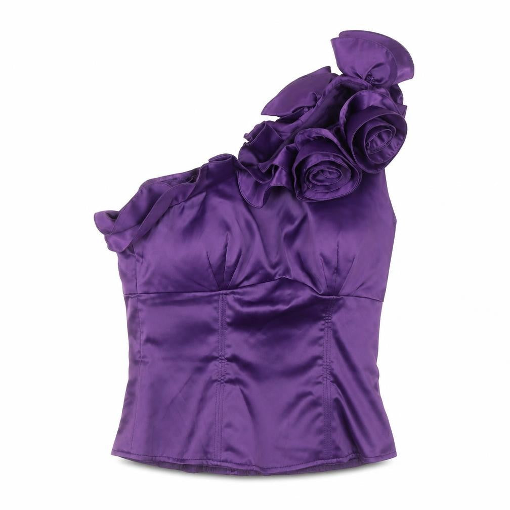 Unique Boutique Women's Purple Satin One Shoulder Ruffle Blouse Size 2