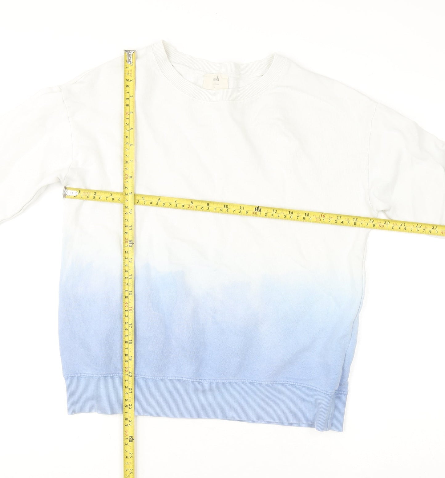Hush Womens Blue White Dip Dye Cotton Pullover Sweatshirt Size S