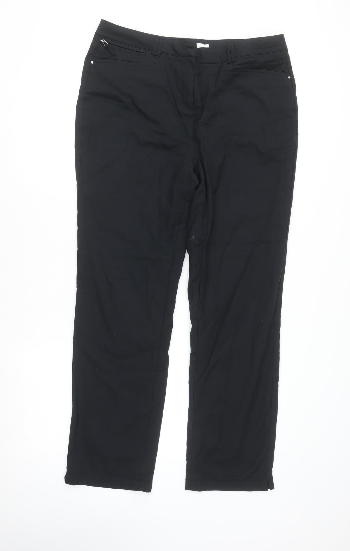 Pink Collection Women's Black Stretch Cotton Straight Trousers Size 14