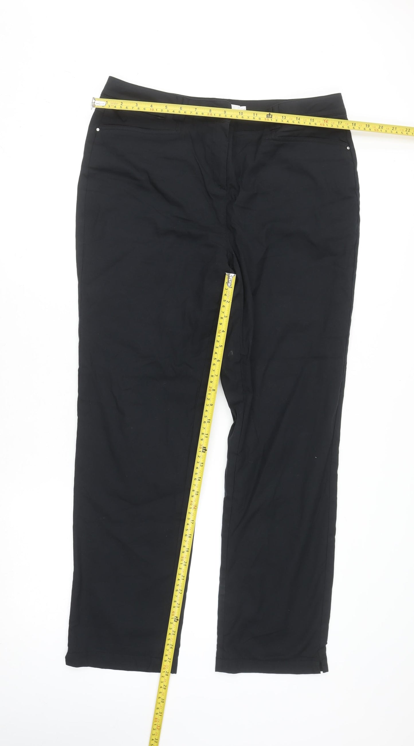 Pink Collection Women's Black Stretch Cotton Straight Trousers Size 14