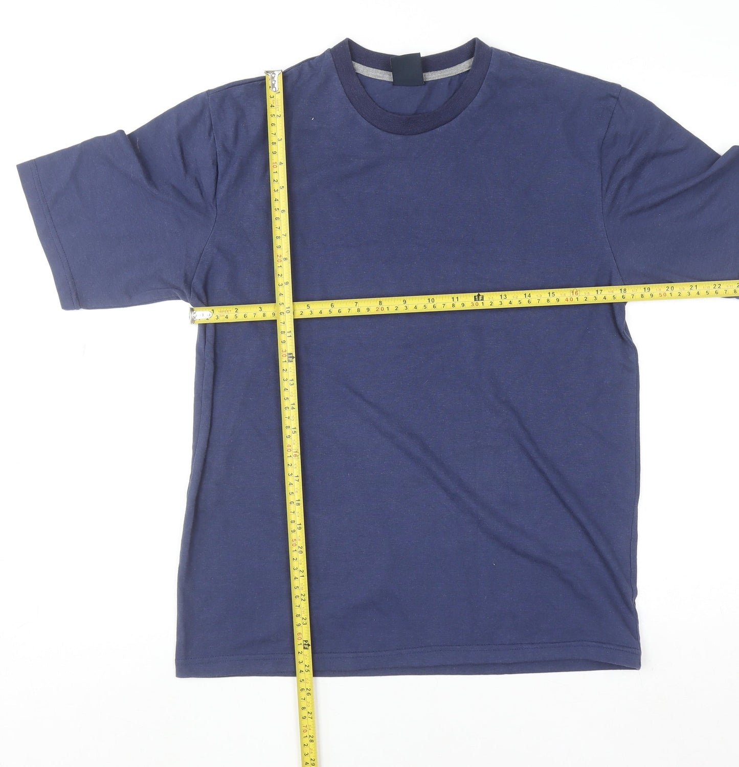 CargoBay Men's Navy Blue Crew Neck Short Sleeve Cotton Blend T-Shirt Size S