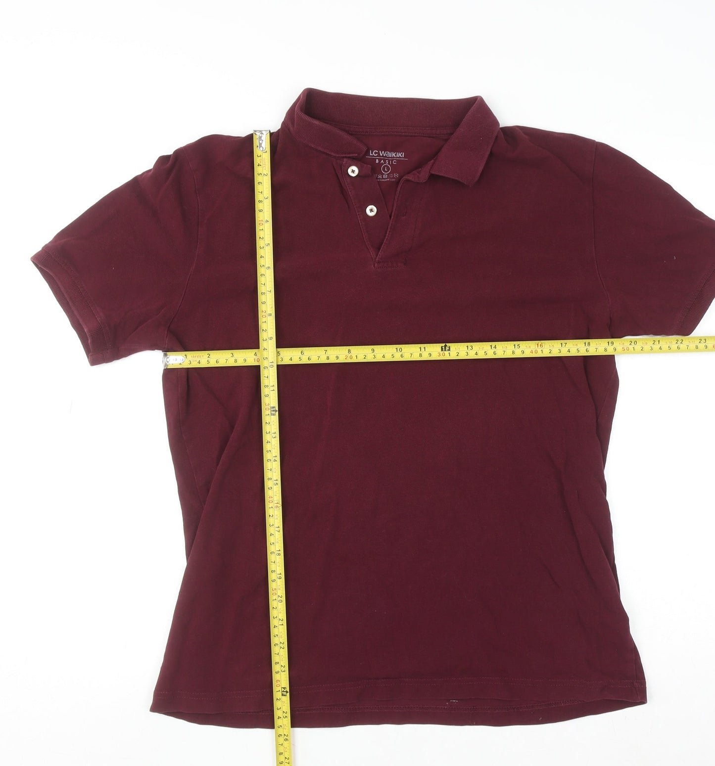 LC Waikiki Men's Red Cotton Short Sleeve Polo Shirt Size L