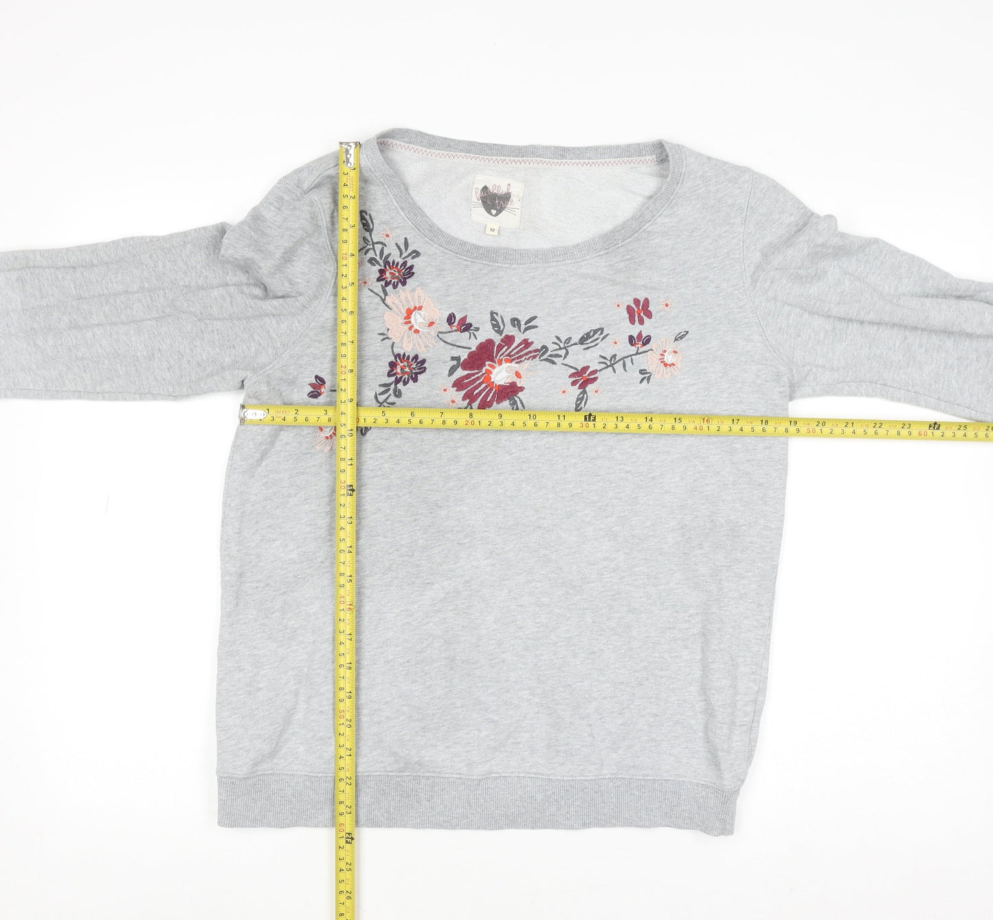 Mantaray Women's Grey Floral Embroidered Jumper Size 12
