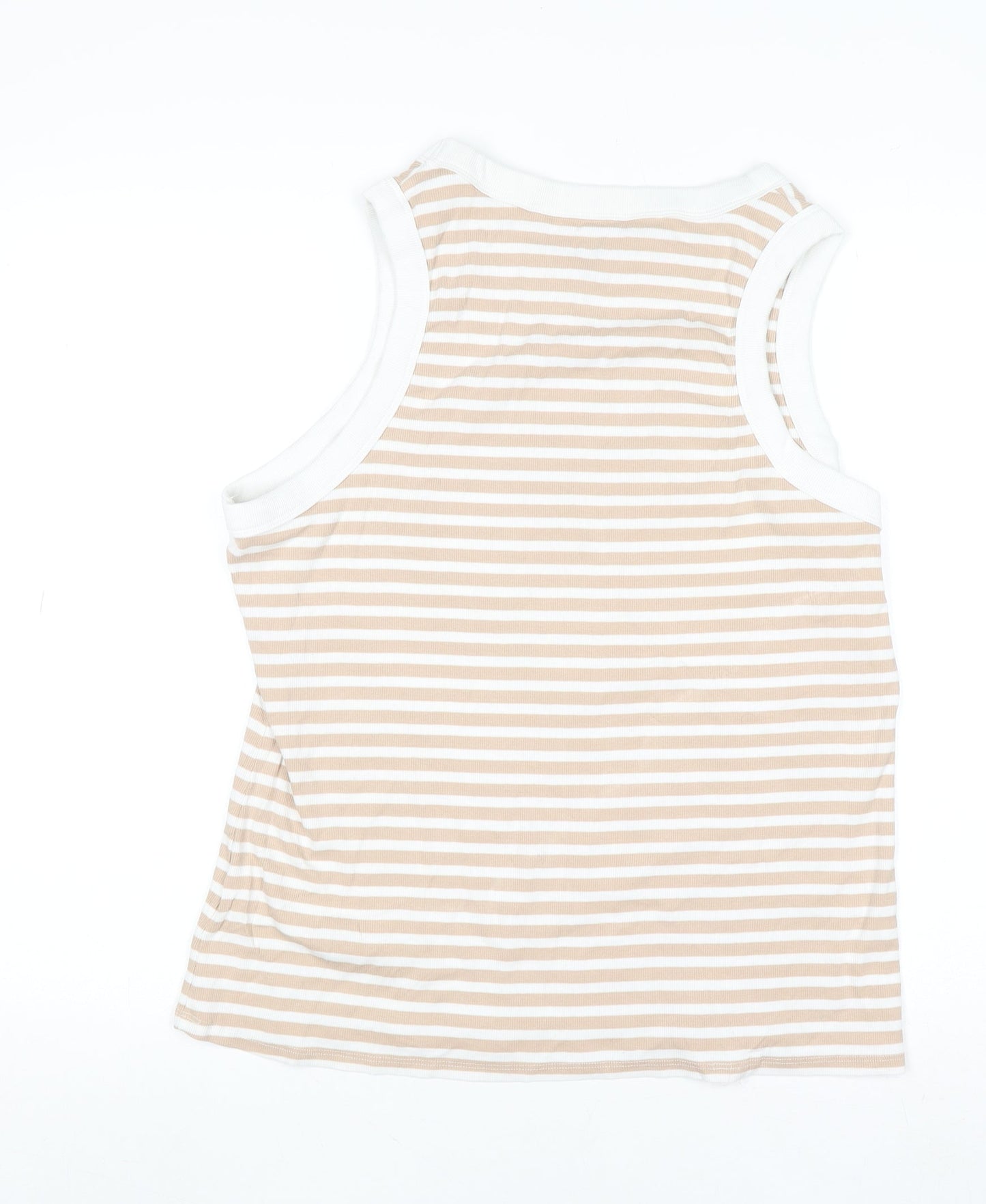 F&F Women Beige White Striped Sleeveless Tank Top XL Cotton Blend