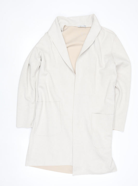 Zara Women Beige Mid-Length Open Front Coat Size 10