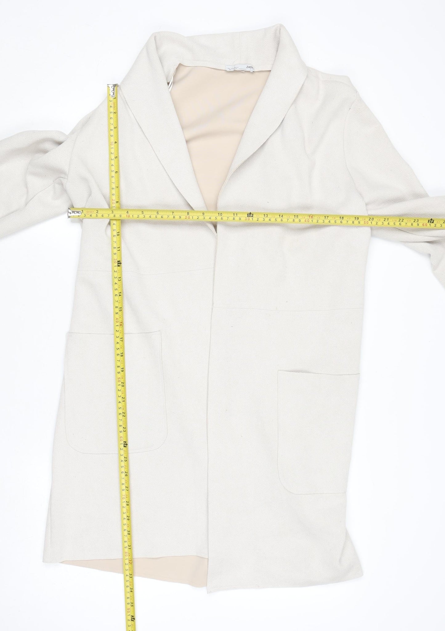Zara Women Beige Mid-Length Open Front Coat Size 10