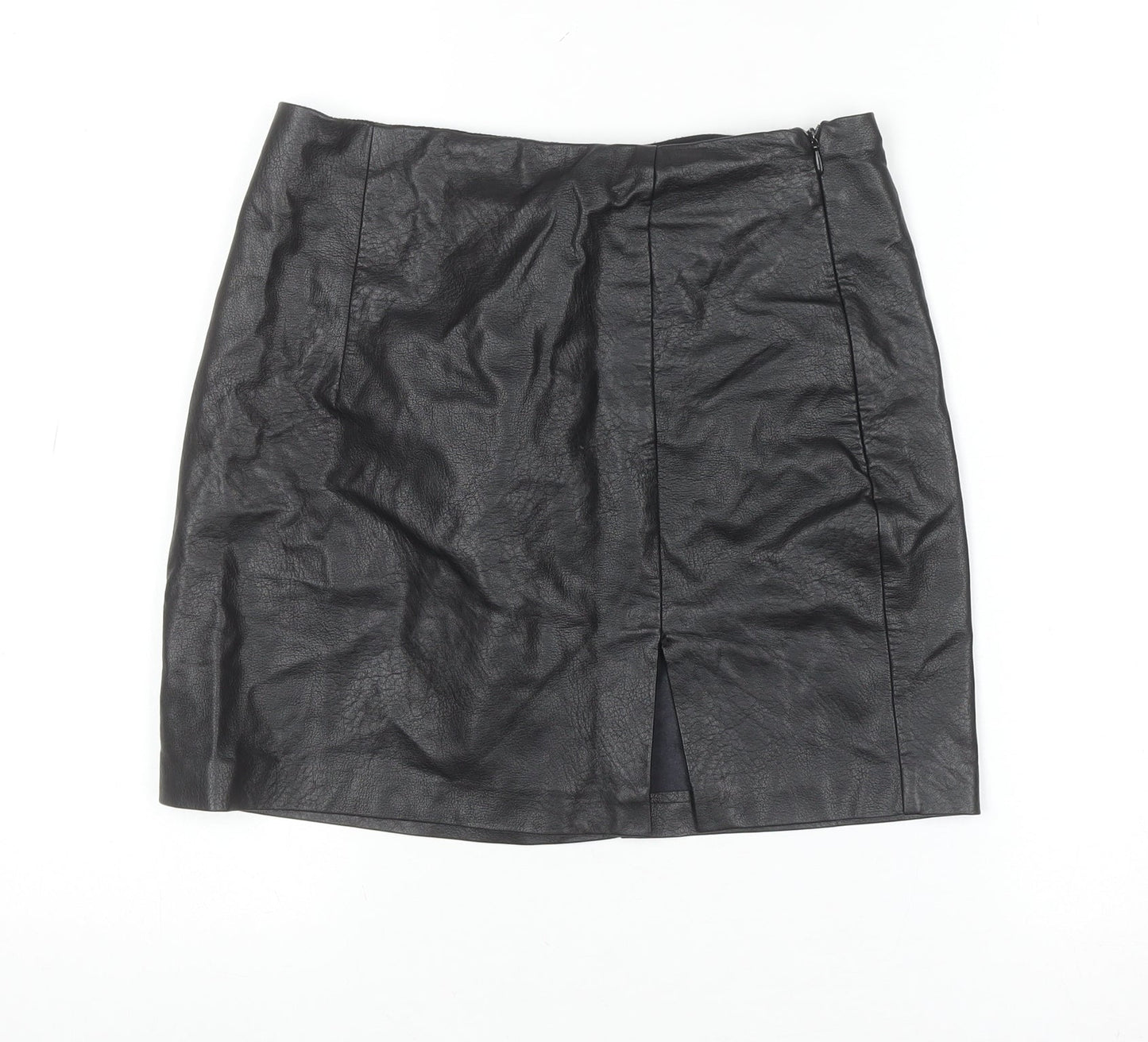 Stradivarius Women Black Faux Leather Short Pencil Skirt Size S