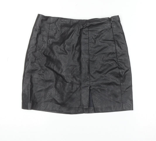 Stradivarius Women Black Faux Leather Short Pencil Skirt Size S