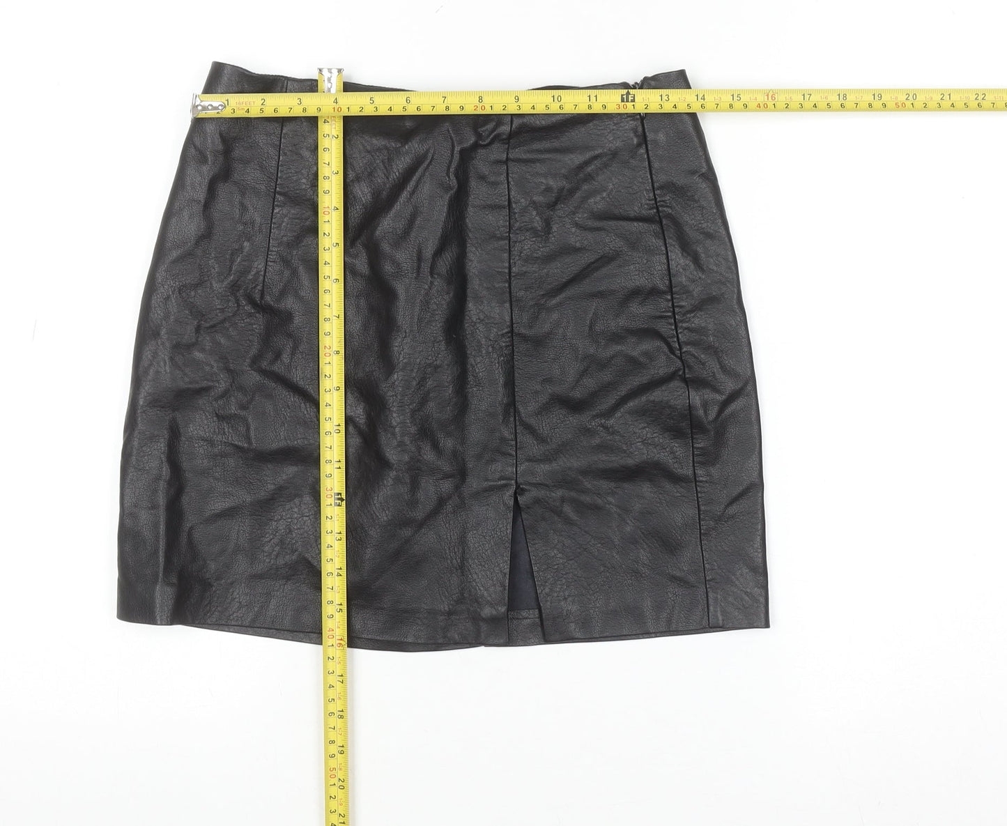 Stradivarius Women Black Faux Leather Short Pencil Skirt Size S