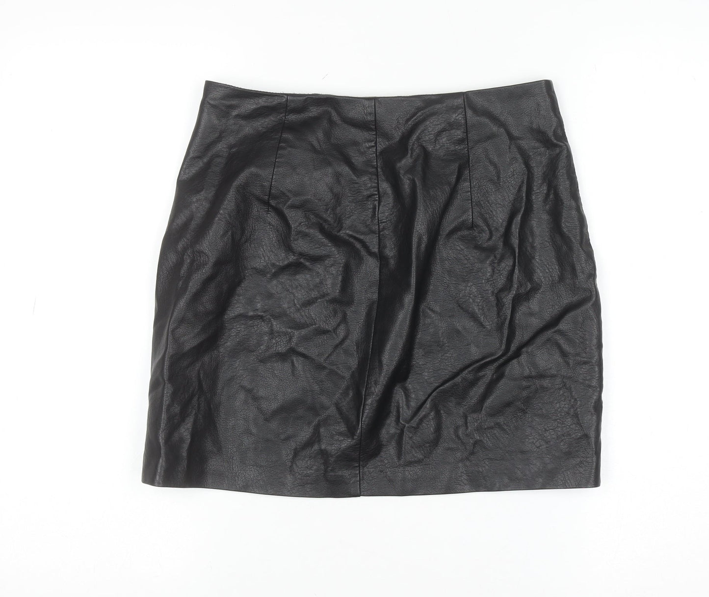 Stradivarius Women Black Faux Leather Short Pencil Skirt Size S